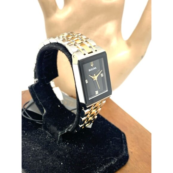 Bulova Women's Watch 98P185 Quartz Diamond Accent Black Dial Tank Two Tone Steel - Picture 13 of 13